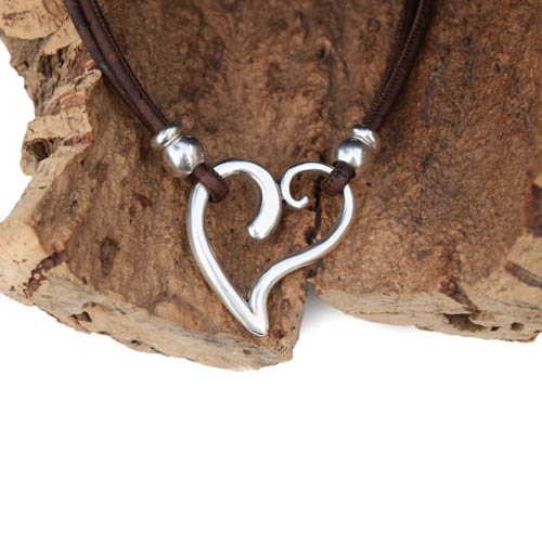 Silver Plated Heart and Cork Necklace Heart Necklace Cork Necklace