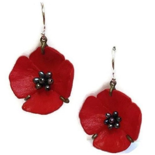 Red Poppy Earrings | Wire | Bronze | Michael Michaud Jewelry