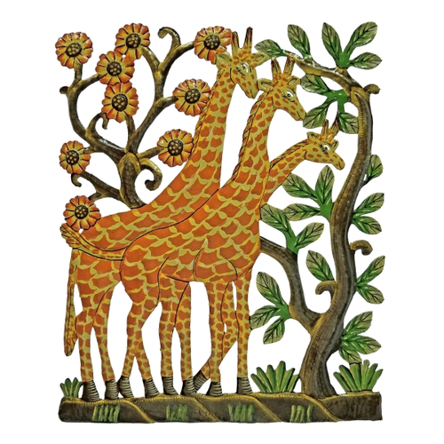Giraffes Painted Metal Wall Art Le Primitif