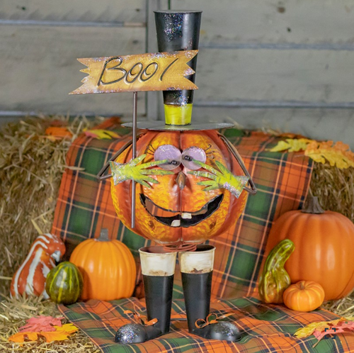 Hand Painted Top Hat Jack-O-Lantern Figure Holding a 
