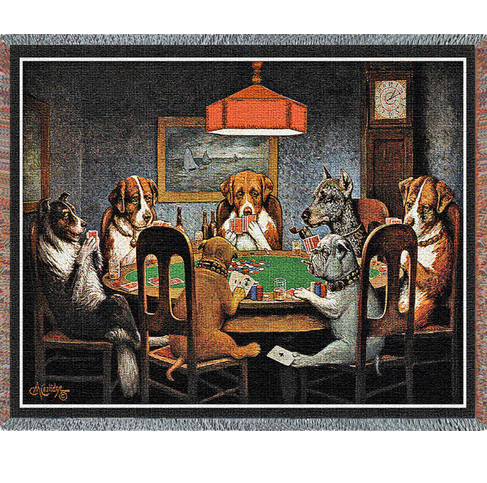 Dogs Playing Poker Cotton Throw Blanket 