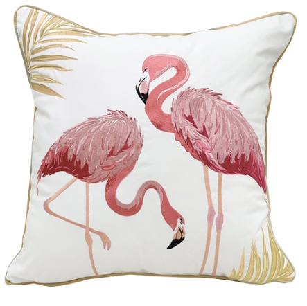 Indoor & Outdoor Sunbrella Pillow with Embroidered Flamingo