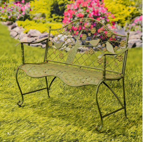 Blooming Spring Tree with Birds Iron Bench | Zaer Ltd International