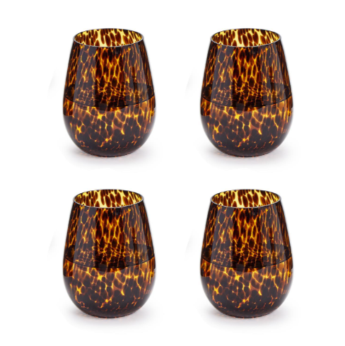 Set of 4 Tortoise Stemless Wine Glasses