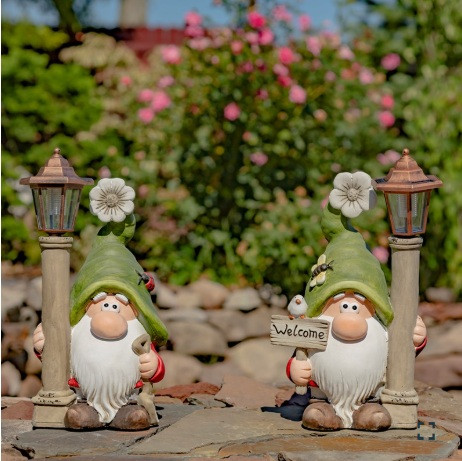 Set of 2 Spring Garden Gnomes with Solar Lanterns 