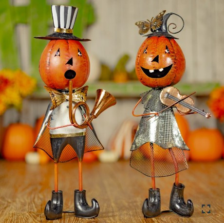 Set of 2 Metal Jack-O-Lantern Musician Couple | Zaer International