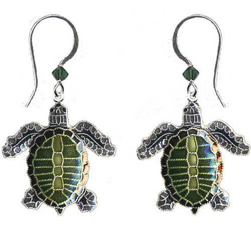 Sea Turtle Earrings | Olive Ridley | Cloisonne Jewelry | Post