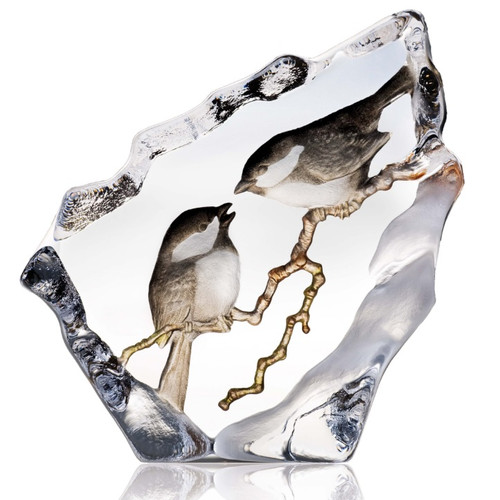 Marsh Tits Crystal Sculpture | 33949 | Mats Jonasson Maleras