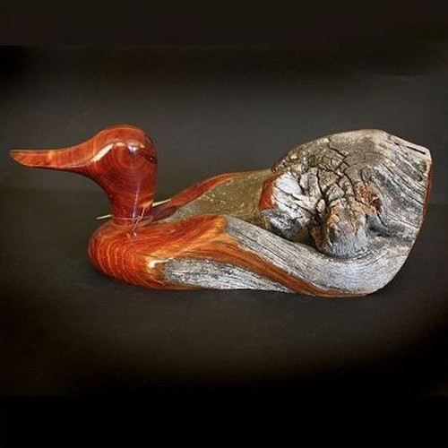 Fence Post Duck Sculpture Medium Real Wood Duck Decoy Rocky