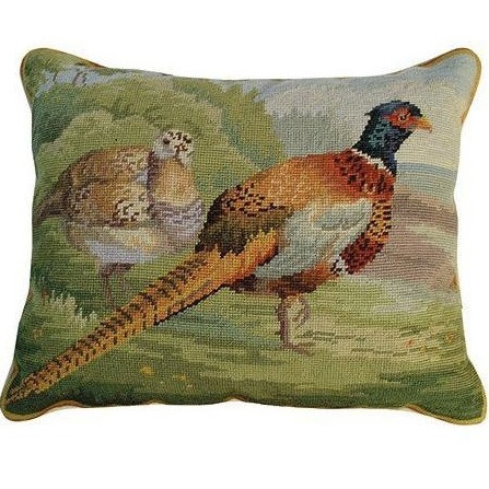 Quail in Woods Needlepoint Pillow (16 x 20) - Michaelian Home