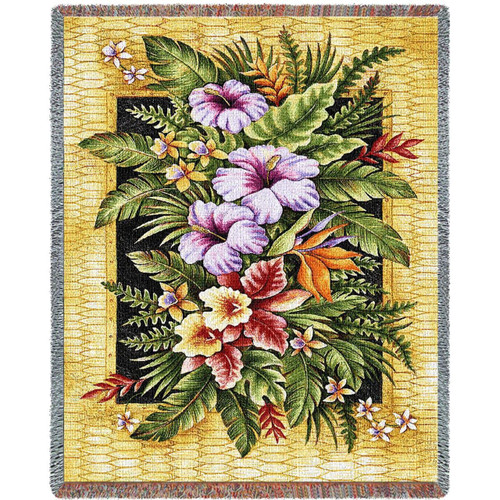 Tropical Flowers Blanket | Floral Throw | Woven Afghan