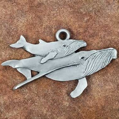 Humpback Whale and Baby Ornament | Pewter Humpback Whale Ornament