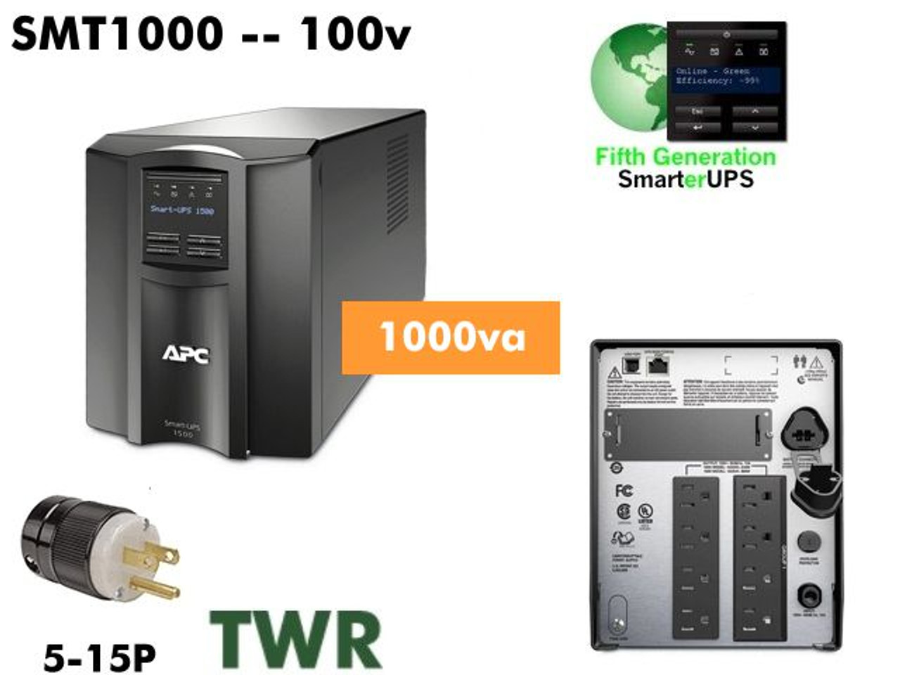 Smt1000 1000va Apc Smt Lcd Smartups 1v Desk Refurb Greenlightups