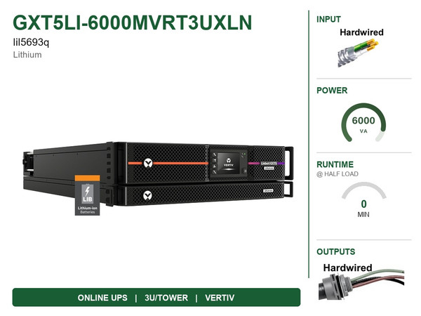 GXT5LI-6000MVRT3UXLN - Vertiv GXT5 Online 6000va (120/208-240v - Split Phase) - NOB