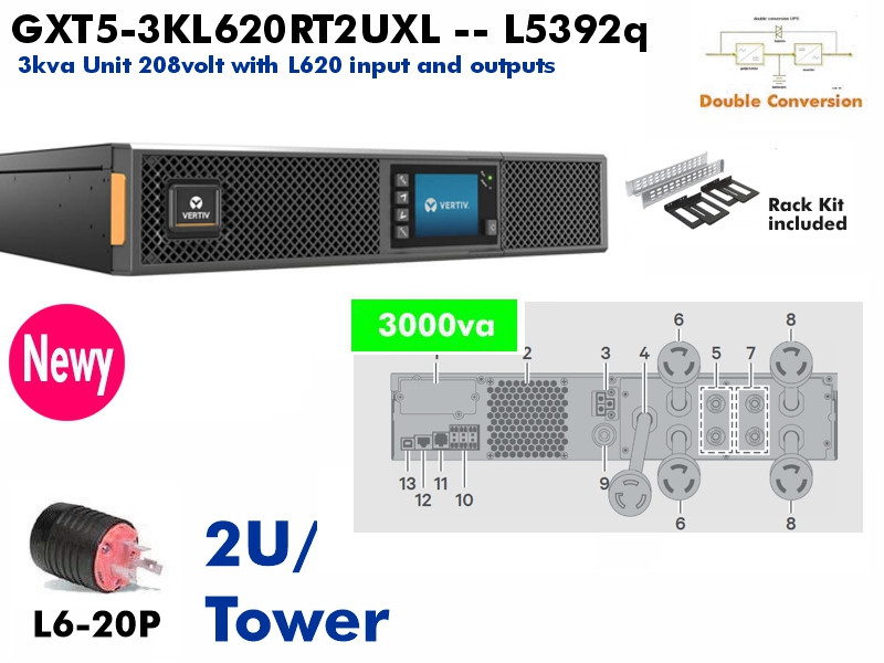 GXT5-3KL620RT2UXL - Vertiv GXT5 Online 3000va (200240v 20amp ) - NOB