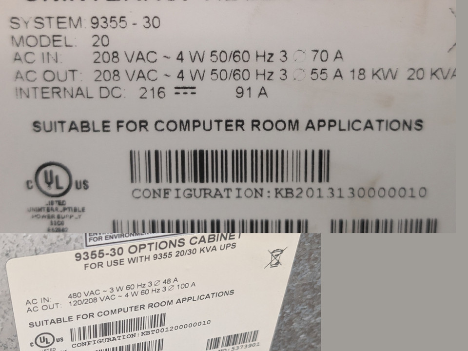 KB2013100000010+BP - Eaton 9355 3phase 20000va (480/208v ) - Refurbished