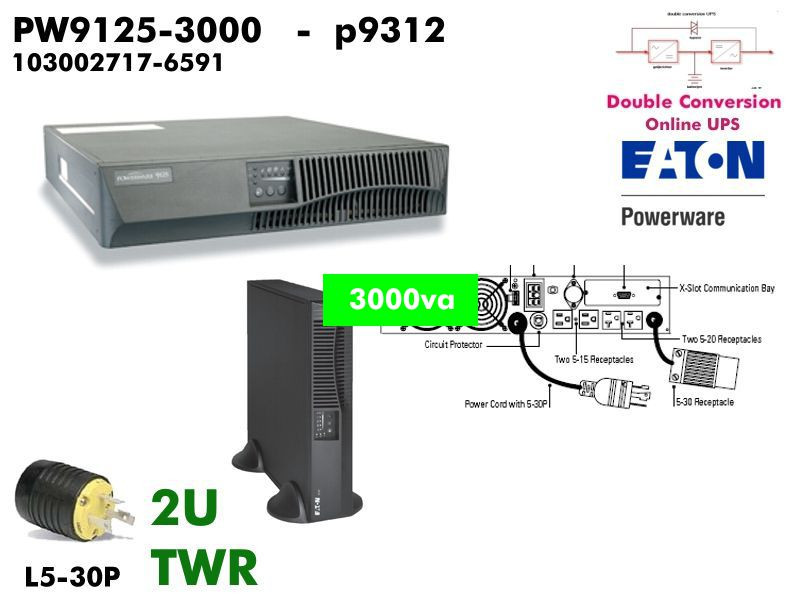 PW9125-3000U - Powerware Online 9125 3000VA (120v - L530R Port) - Refurbished