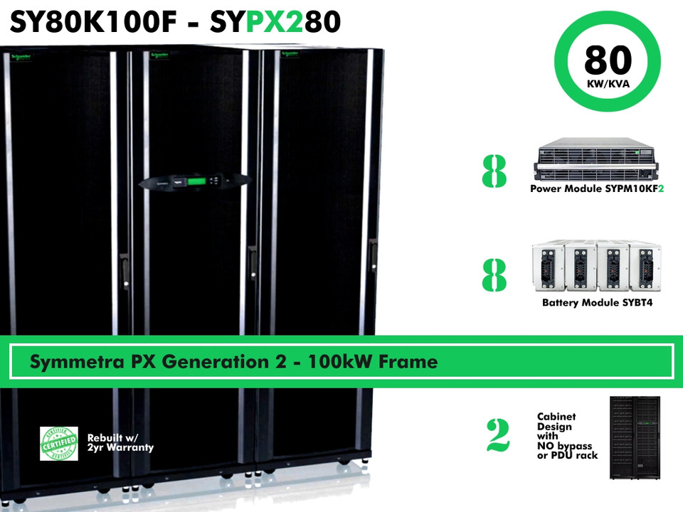 SY80K100F - APC Symmetra PX100 80000VA (3p/208v - 2 cabinet) - Refurbished