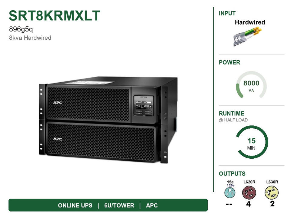 New~ SRT8KRMXLT  - APC SRT Online 8000va (208, 240v)