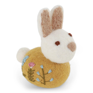 Sitting Bunny with Flower Embroidery