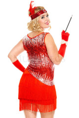 Music Legs Plus Size Sequin Sparkly Fearless Flapper Costume Red 