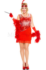 Music Legs Plus Size Sequin Sparkly Fearless Flapper Costume Red 