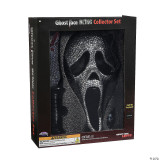 Fun World Ghost Face® Bling Mask, Knife & Light-Up Keychain Collectible Box Set, featuring a sparkling skull mask, a small knife, and a light-up keychain arranged inside a black display box.