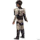 Distortions Transformers One™ Megatron Muscle Costume-Child, a child wearing a detailed Megatron robot-themed costume with armor-like design, mask accessory, and futuristic print for Halloween or cosplay.