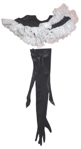 Ruffle Cuff And Long Glove 2pc Set - BLACK/WHITE
