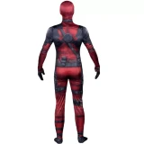 JazWares Deadpool Zentai Suit Marvel Costume - Adult, back view of a full-body red and black Deadpool superhero costume with detailed muscle and tactical gear design.