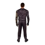 JazWares Thunderbolts*™ Bucky Barnes Marvel Jumpsuit Costume- Adult, back view of a man wearing a black superhero costume with gold and silver accents resembling Bucky Barnes's appearance from Marvel's Thunderbolts.
