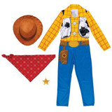 Disguise Woody Disney Pixar Toy Story™ Jumpsuit Costume for Child, includes a cowboy hat, red bandana, sheriff star badge, and a Woody-themed jumpsuit.