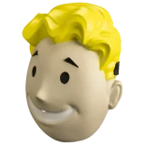 Trick or Treat Studios Fallout™ Retro Vault Boy Plastic Mask - One Size, yellow hair, cartoonish facial expression, and detailed design.