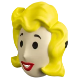 Disguise Fallout™ Retro Vault Girl Plastic Mask - One Size, yellow and white Vault Girl face mask with red lips and black eye holes.