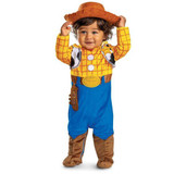 Disguise Disney Pixar Toy Story™ Woody Deluxe Jumpsuit Costume - 2T, toddler dressed as Woody from Toy Story with cowboy hat, yellow plaid shirt, blue pants, and brown cowboy boots.