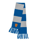 Disguise Ravenclaw House Crested Scarf Harry Potter™, blue and gray striped scarf with Ravenclaw emblem and fringed ends.