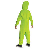 Disguise The Nightmare Before Christmas™ Oogie Boogie Jumpsuit Costume-Child, a bright green hooded jumpsuit with black detailing, designed to resemble Oogie Boogie from The Nightmare Before Christmas, perfect for kids' Halloween costumes.