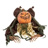 Product A Holiday Company Animated Light-Up 35-inch Crawling Pumpkin Head Man with Sound Halloween Decoration, featuring a pumpkin head with a carved creepy face, skeleton body, and tattered clothing for Halloween spooky decor authenticity.