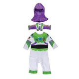 Disguise Toy Story™ Buzz Lightyear Deluxe Disney Pixar Jumpsuit, toy Buzz Lightyear costume with a green, white, purple, and black jumpsuit, a purple hood, and a removable purple helmet