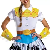 Disguise Toy Story Jessie Glam Deluxe Disney Pixar Dress Costume - Adult, woman's costume featuring a colorful cowgirl outfit with a white top, yellow accents, blue belt, and a black and white skirt.