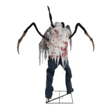 Morris Animated 6 Ft. 10" Spider Monster Dr. Fangor Halloween Decoration, large spider-themed Halloween prop with realistic details, hanging legs, blood-splattered body, and animated movement.