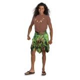 Disguise Moana Maui Disney's Costume Kit -Adult, man in tropical costume with leaf skirt and necklace, smiling, for a themed costume or cosplay event.