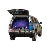Disguise KPop Demon Hunters Treat Your Trunk Decorating Kit, car trunk decorated with Demon Hunters themed accessories including characters, banners, and a large blue cat plushie.