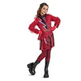 Disguise Descendants 5: Wicked Wonderland™ Red Deluxe Costume - Child, young girl dressed in a vibrant red costume with a stylish jacket, patterned skirt, maroon leggings, and black chunky boots, perfect for costume parties or cosplay.