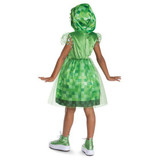 Disguise Minecraft™ Creeper Hooded Dress Costume -Child, front view of a girl wearing a pixelated green Creeper-themed hooded dress with matching sneakers.