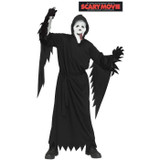 Fun World WASSUP! Scary Movie Costume - Child, child wearing a scary ghost costume with a mask and black robe, holding a fake knife, suitable for Halloween or costume parties.