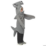 Rasta Imposta Hammerhead Shark Child Costume, a playful grey shark costume for kids with a headpiece featuring large eyes and an open mouth, suitable for Halloween or dress-up parties.
