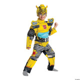 Disguise Transformers Bumblebee Muscle Toddler Costume, a child's yellow and black robot-themed superhero costume with detailed armor and mask, designed for kids.