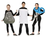 Fun World Rock Paper Scissor- Child Costumes, children dressed in fun paper rock, paper, and scissors costumes for kids' party or cosplay fun.