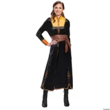 Disguise Anna Deluxe Costume - Frozen 2 - Adult, woman wearing a detailed black, yellow, and orange dress with medieval design, brown belt, and matching accessories for cosplay or themed events.